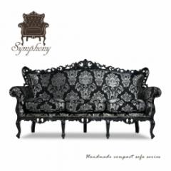 シンフォニー ロココ調 3人掛けソファ ブラックxダマスク 布地 E1006-3-SH-8F1