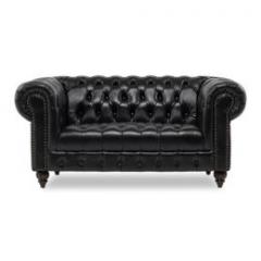 クラブマン 2人掛けソファ ボタン留め ブラック 本革 VXB2L6