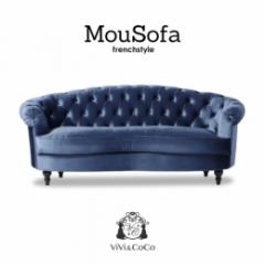 Mousofa モーソファ 3人掛けソファ ブルーベルベット 布地 NM3F92K