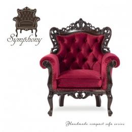 シンフォニー 1人掛けソファ ブラウンxレッドベルベット 布 E1006-1-SH-5F280B