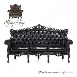 シンフォニー ロココ調 3人掛けソファ シャインブラック 合皮 E1006-3-SH-8P51B