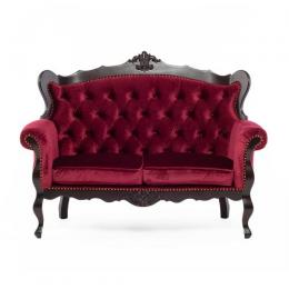 ロココ調 2人掛けソファ ブラウンxレッドベルベット 布地 E1166-2-5F280B