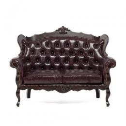 ロココ調 2人掛けソファ ブラウンxブラウン 合皮  E1166-2-5P38B