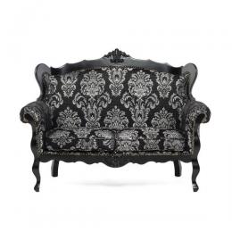 ロココ調 2人掛けソファ ブラックxダマスク 布地  E1166-2-8F1