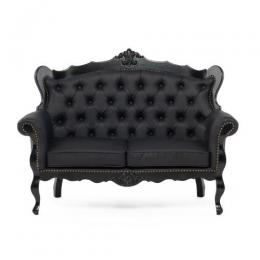 ロココ調 2人掛けソファ ブラックxブラック 合皮  E1166-2-8P32B