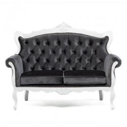 ロココ調 2人掛けソファ ホワイトxグレーベルベット 布地 E1166-2-18F279B