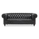 クラブマン 3人掛けソファ ボタン留め ブラック 本革 VXB3L6