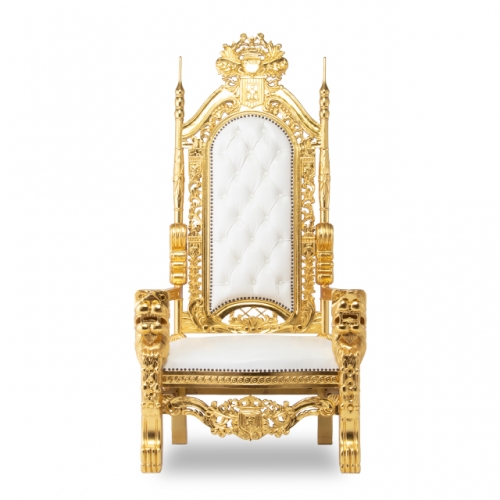 キングチェア　王の椅子　ゴールドxホワイト　本革　1001-10L16B
