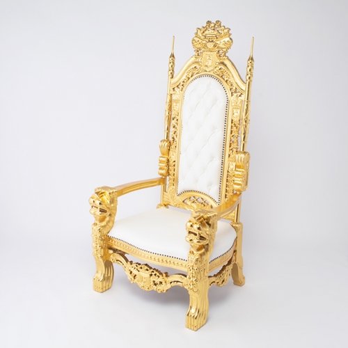 キングチェア 王の椅子 ゴールドxホワイト 本革 1001-10L16B 