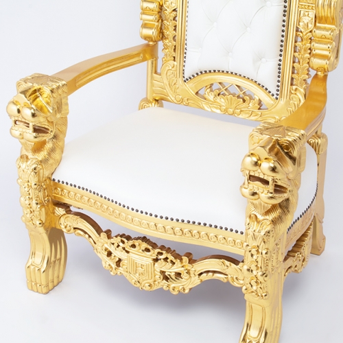 キングチェア　王の椅子　ゴールドxホワイト　本革　1001-10L16B