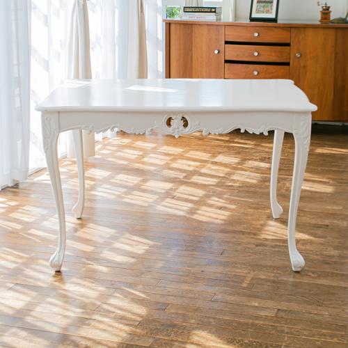 アンティーク ロココ調 ダイニングテーブル 1.2M ホワイト 木製