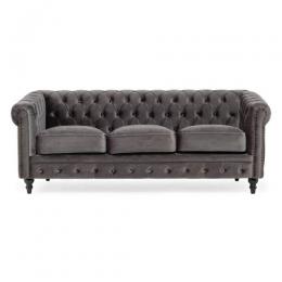 VCシリーズ 3人掛けソファ グレーベルベット 布地 ブラックレッグ VC3F279K