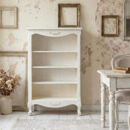 ロココ調 オープンブックケース キャビネット アンティークホワイト 木製 E5083-S-71